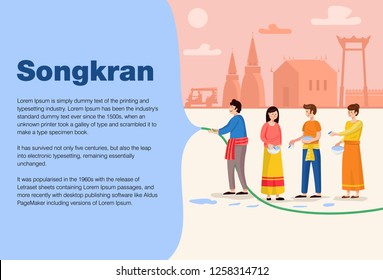 Songkran Festival Banner, Thai New Year's Day. Men and women playing water.