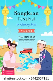 Songkran festival in Chiang Mai poster invitation vector illustration. Celebrate Thai New Year svg