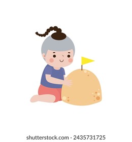 Songkran festival cute kids thai Traditional and sand pagodaThailand Traditional New Year Day Vector Illustration template Thailand travel concept on white background