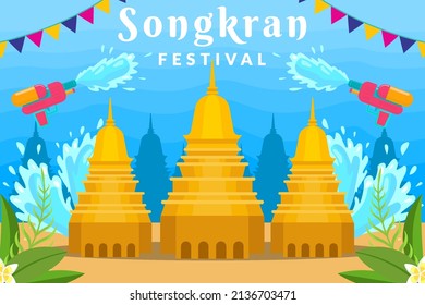 Songkran festival horizontal banner background illustration