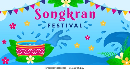 songkran festival illustration horizontal banner design