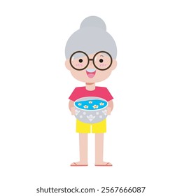 Songkran festival old people thai greeting sawasdee welcome to Thailand, Traditional happy thai new year, senior man and woman in Thailand cartoon flat style Illustration