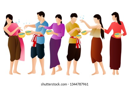 Songkran festival. People splashing water graphic vector