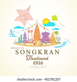 Songkran Festival Period of April, in the summer of Thailand with water,, design background, vector illustration