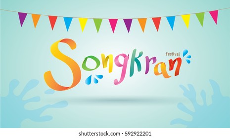 Songkran Festival text, paper origami style.