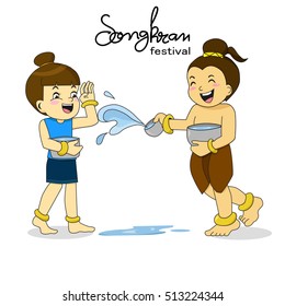 Songkran Festival in Thailand, cartoon vector