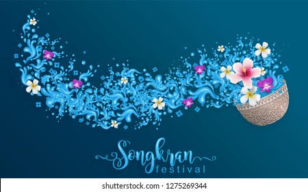 Songkran Festival, Thailand travel concept - The Most Beautiful Places To Visit In Thailand - in flat style.