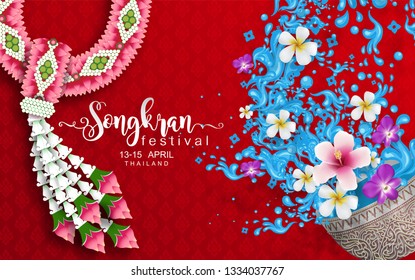 Songkran Festival, Thailand travel concept - The Most Beautiful Places To Visit In Thailand in flat style.