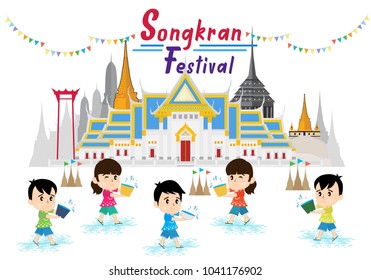 Songkran Festival at Thailand, vector illustration