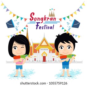 Songkran Festival at Thailand, vector illustration