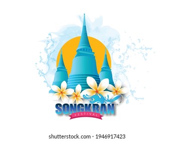 Songkran Festival Thailand with water splash collections  Thai temple