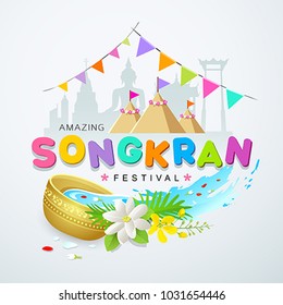 Songkran festival water splash colorful of Thailand design background, vector illustration