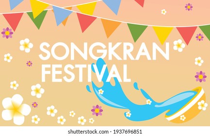 Songkran Festival where everyone goes to play in the water, pictures decorated with colorful flags and flowers