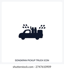 Songkran Pickup Truck Icon solid vector icon with a bold, minimal design. Suitable for presentations, websites, apps, infographics, and various digital or print projects.