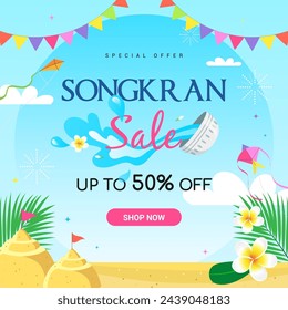 Songkran sale promotion vector illustration. Thai New Year Holidays