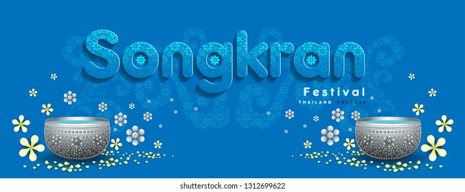 Songkran Thai festival , Thai New Year's day, water party on blue background.