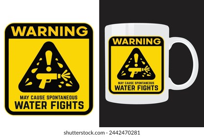 Songkran Water Fight Warning Sign Illustration Mug Design