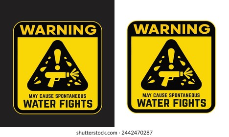 Songkran Water Fight Warning Sign Illustration