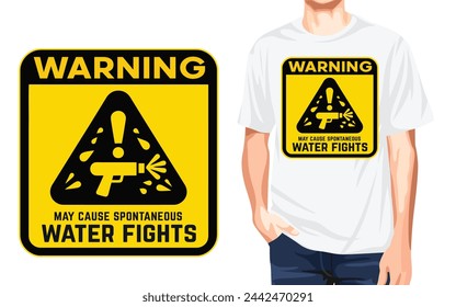 Songkran Water Fight Warning Sign Illustration T shirt design
