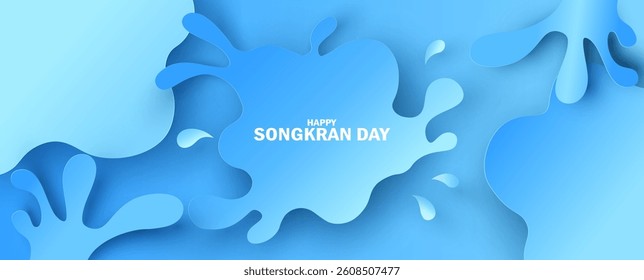Songkran water splash background. paper cut and craft style. vector, illustration.