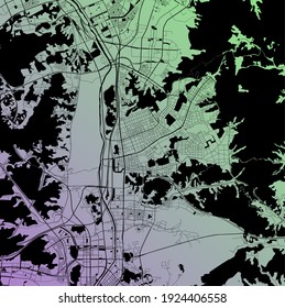 Songnam, South Korea - Urban vector city map with parks, rail and roads, highways, minimalist town plan design poster, city center, downtown, transit network, street blueprint