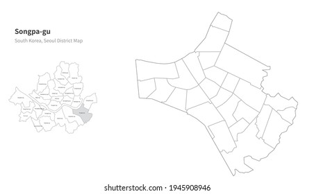 Songpa-gu Map. Seoul District Map Vector.