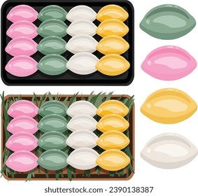 Songpyeon, Half moon shaped rice cakes. Traditional Korean rice cakes. Korean dessert illustration vector.