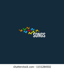 Songs abstract vector logo. Audio wave design icon. Music play logotype template. Radio wave sign design element. Songs abstract emblem. Sound colorful label.