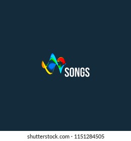 Songs abstract vector logo. Audio wave design icon. Music play logotype template. Radio wave sign design element. Songs abstract emblem. Sound colorful label.