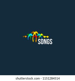 Songs abstract vector logo. Audio wave design icon. Music play logotype template. Radio wave sign design element. Songs abstract emblem. Sound colorful label.