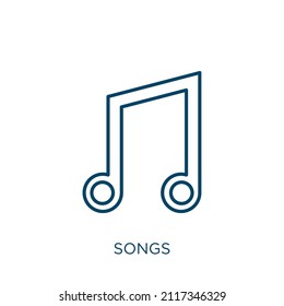 songs icon. Thin linear songs outline icon isolated on white background. Line vector songs sign, symbol for web and mobile