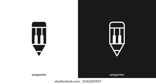 Logotipo da Songwriter. Ícone abstrato de piano e lápis com estilo minimalista. Logotipo do músico, Ícone, Símbolo, Vetor, Inspiração do design.