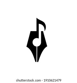 Songwriter Logo concept pen nib with music note icon vector illustration flat design