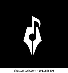 Songwriter Logo concept pen nib with music note icon vector illustration flat design