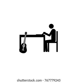 songwriter on the table icon. Silhouette of a musician icon. 