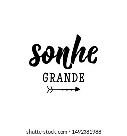 Sonhe grande. Brazilian Lettering. Translation from Portuguese - Dream big. Modern vector brush calligraphy. Ink illustration