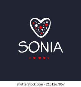 Sonia Calligraphy female name, Vector illustration.