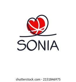 Nombre femenino de Sonia Calligraphy, ilustración vectorial.