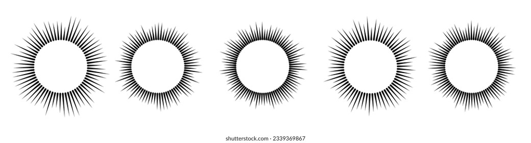 Sonic Circle Icons Collection. Graphic patterns music waves and radio sound lines. Visuals in a round, spiral form. Flat vector illustrations isolated on white background.
