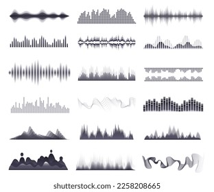 Sonic lines. Voice recordings soundwave or music spectrum waves, sound levels audio podcast and radio frequency equalizer, rhythm signals vector illustration of voice sound, frequency radio or music