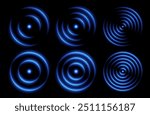 Sonic wave light effect, wireless network signal icons, glowing scanning concept. Sensor or echo neon effects. Vector illustration.