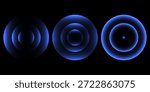 Sonic waves, WiFi signal glowing elements, radar sensor light effects, round wireless network neon symbols. Vector illustration.
