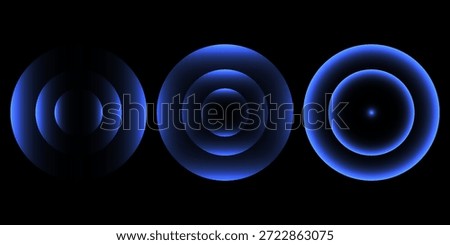 Sonic waves, WiFi signal glowing elements, radar sensor light effects, round wireless network neon symbols. Vector illustration.