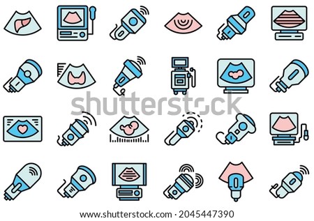 Sonograph icons set. Outline set of sonograph vector icons thin line color flat isolated on white