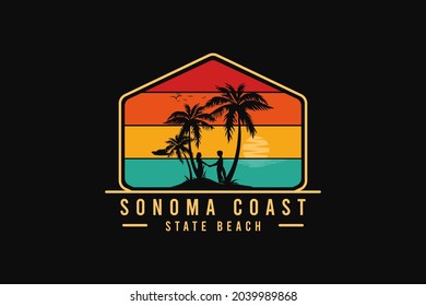 Sonora coast state beach, silhouette retro style