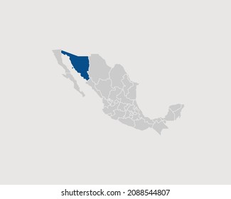 Sonora Highlighted on Mexico Map Eps 10