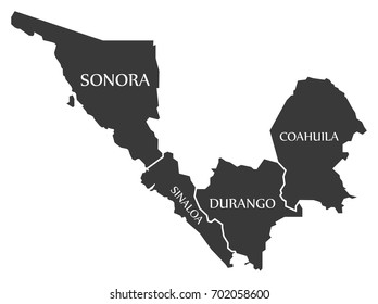 Sonora - Sinaloa - Durango - Coahuila Map Mexico illustration