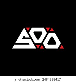 SOO triangle letter logo design with triangle shape. SOO triangle logo design monogram. SOO triangle vector logo template with red color. SOO triangular logo Simple, Elegant, and Luxurious design.