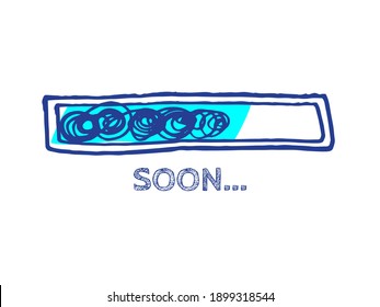 Soon Progress Bar Status.  Quarantine Illustration. Coming Soon Vector Hand Drawn Loader. Infographic Element with 90% Complete Indicator. Website Sketch Bar with Adjustable Fill Part.