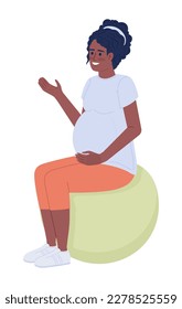 Soon-to-be mother sitting on exercise ball semi flat color vector character. Editable figure. Full body person on white. Simple cartoon style spot illustration for web graphic design and animation